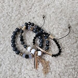 Elegant Black and Gold Beaded Bracelet Set